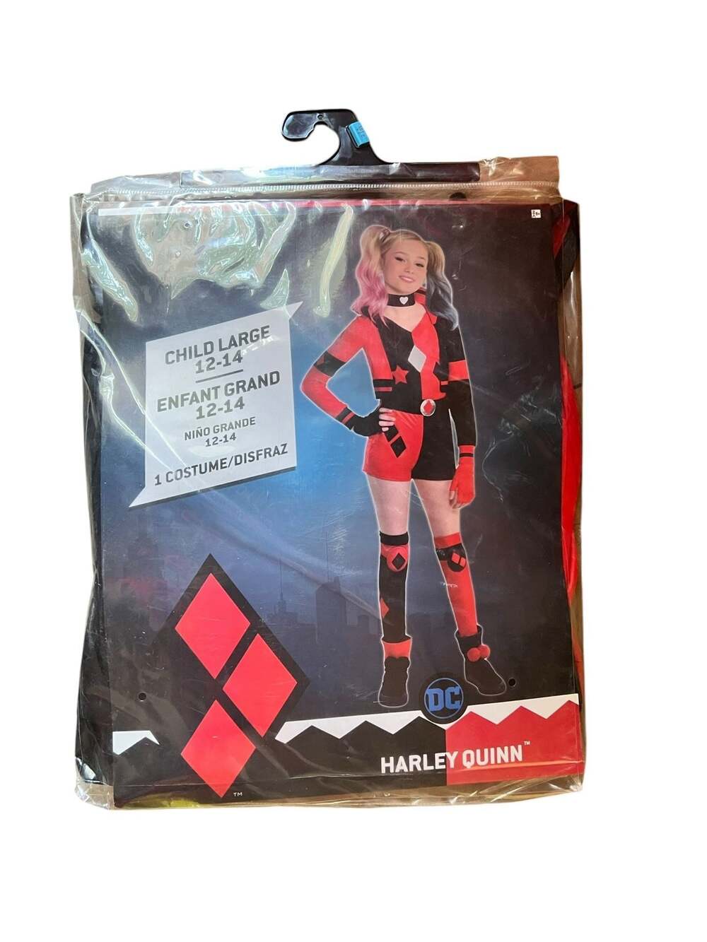 DC Comics Harley Quinn Halloween Costume for Girls, Size Child Large 12-14
